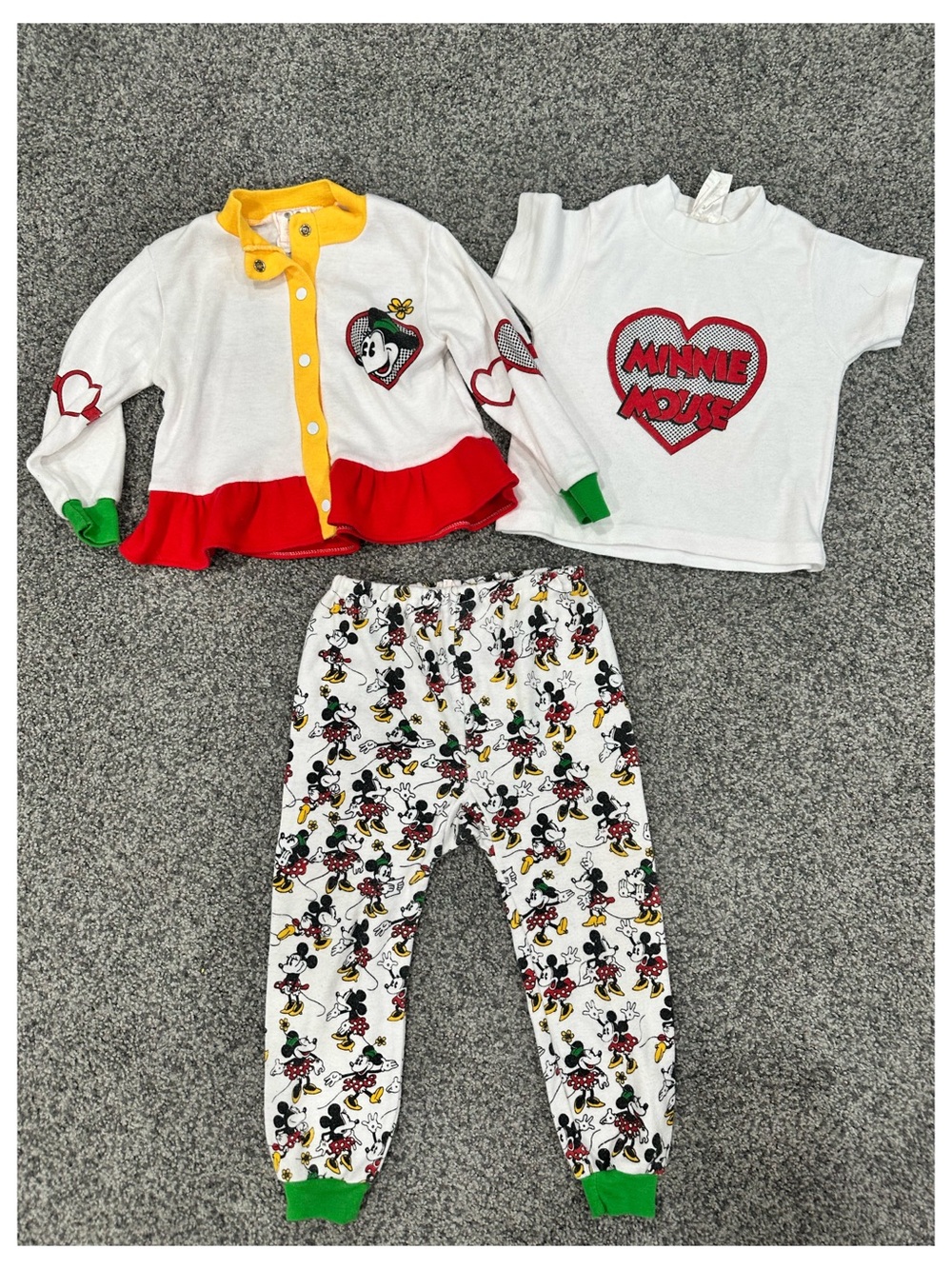 Vintage Disney Mickey & Minnie Mouse 3-Piece Outfit - Size 24m